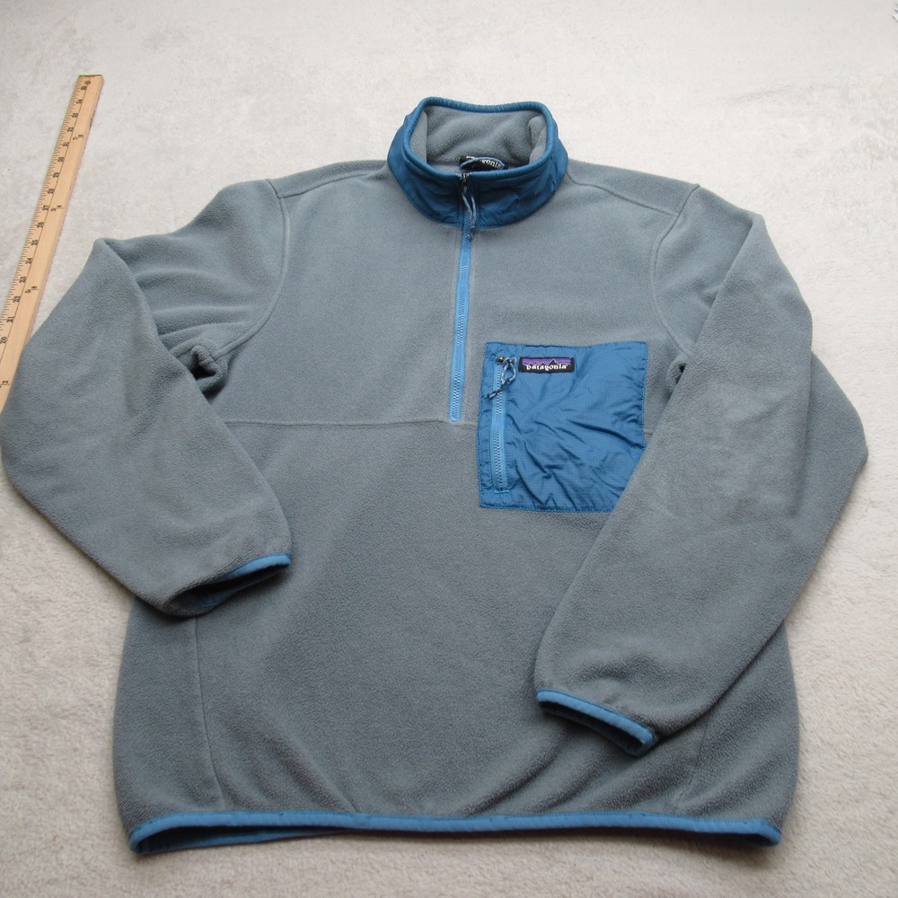 Patagonia Jacket Mens Small Blue Pocket Microdini 1/2 Zip Fleece Pullover Soft